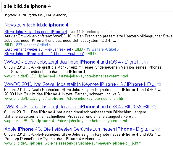 site-Abfrage mit News